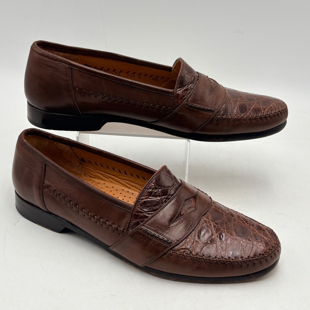 Johnston & Murphy Domani Tassel Loafers Men 9.5 Brown Crocodile Embossed Italy